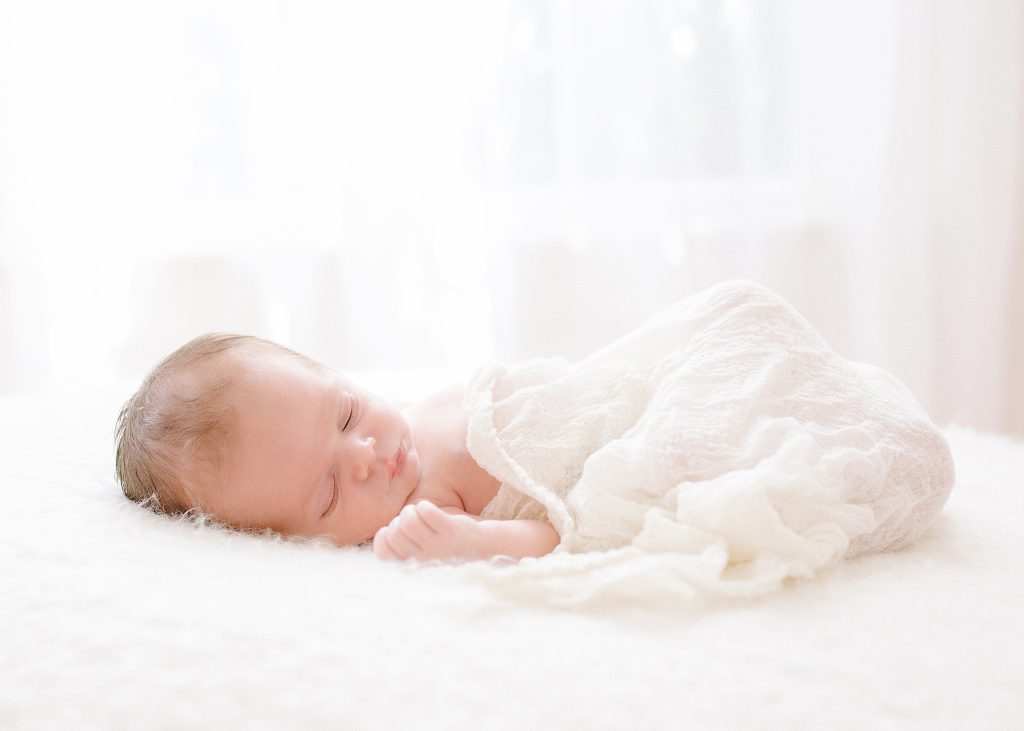 katie ballantine photography new market frederick maryland newborn photographer natural light white studio unposed natural baby all white swaddle