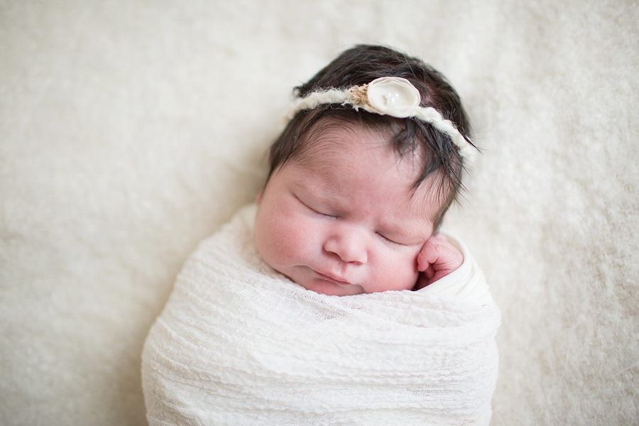 Katie Ballantine Photography, Frederick Maryland Newborn Photographer, All white studio, baby swaddled in white, frederick natural baby photography