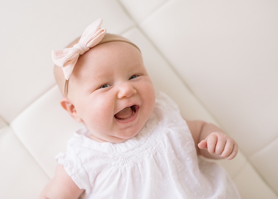 Katie Ballantine Photography Frederick, Maryland Baby Photographer, New Market All White Studio, 3 month old baby portrait laughing