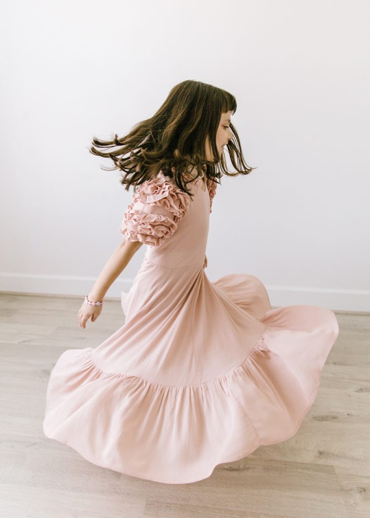 Katie Ballantine Photography.  Frederick Maryland Child Photographer.  New Market, Maryland Studio Child Photographer.  Girl in pink dress 