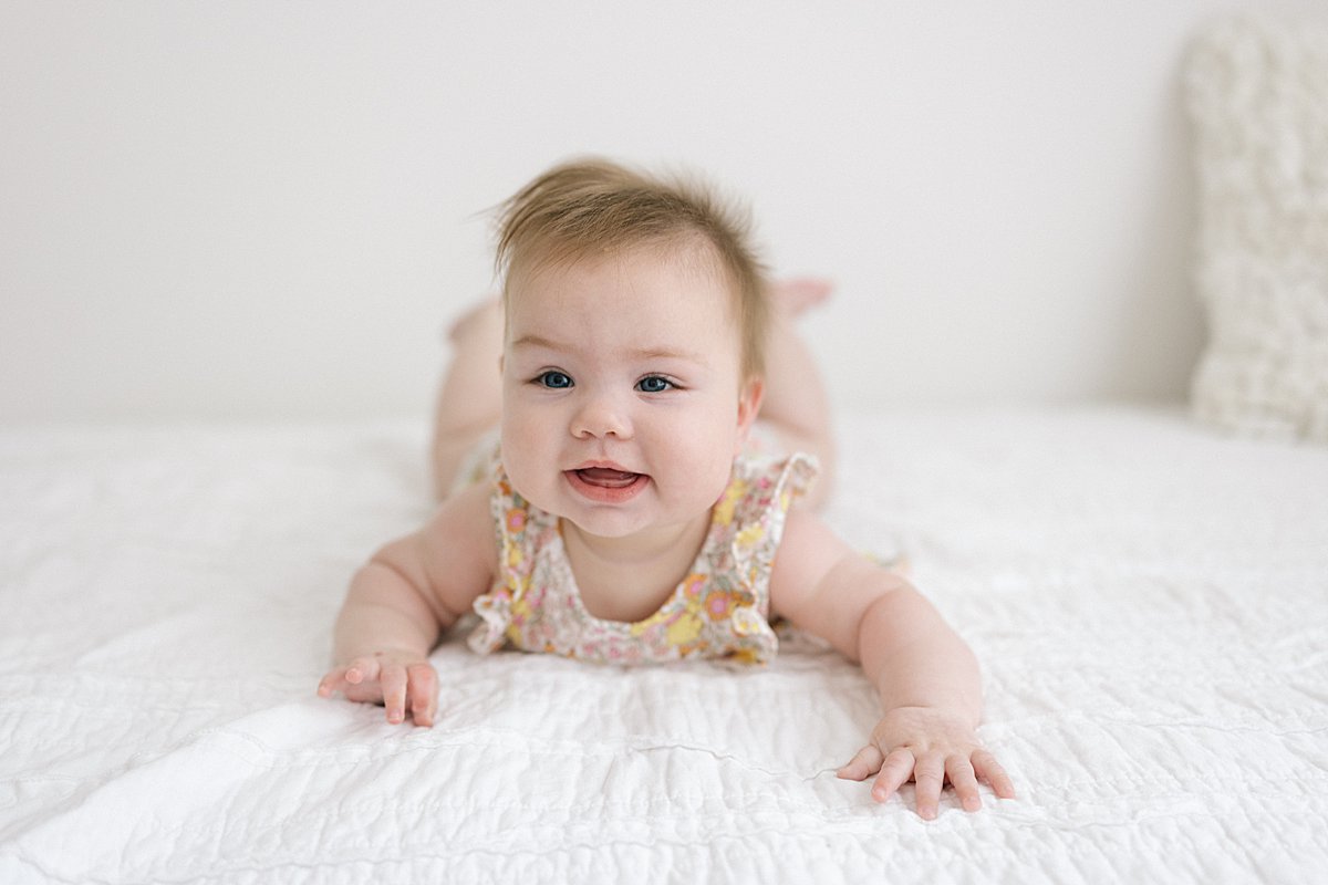 Frederick baby photographer. six month old girl photographs. New Market baby photographer. Frederick milestone photographer. Natural baby photography. Maryland baby photographer.
