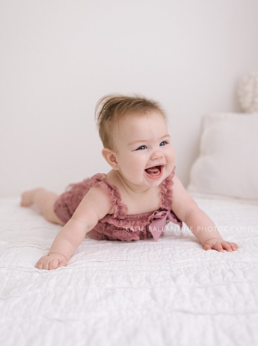 Frederick baby photographer. six month old girl photographs. New Market baby photographer. Frederick milestone photographer. Natural baby photography. Maryland baby photographer.
