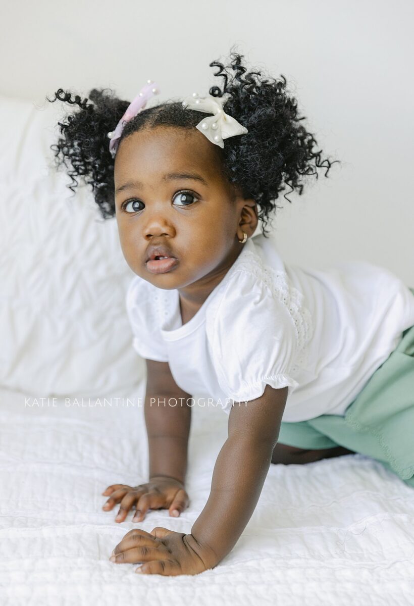 Katie Ballantine Photography. One year milestone photo session.  Frederick baby photographer. Frederick Child Photographer. New Market baby photographer. Natural studio portraits.